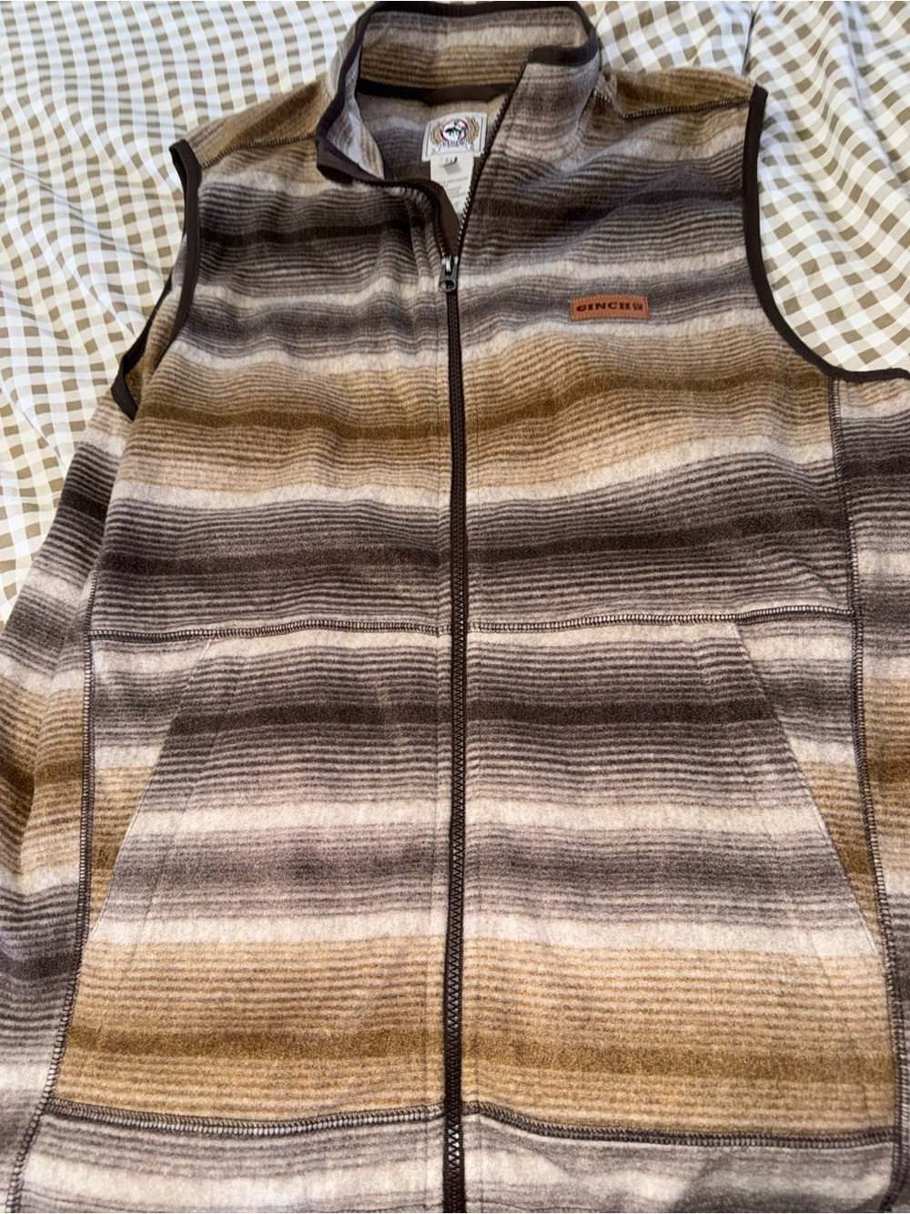 Cinch Men's Brown and Tan Striped Fleece Zip-Up